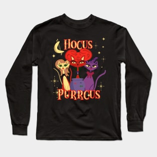 Hocus Purrcus Mid-Century Modern Witch Cats Long Sleeve T-Shirt